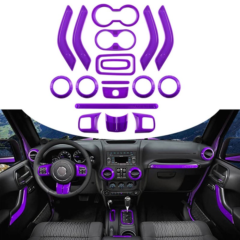 Opall 18 PCS Full Set Interior Decoration Trim Kit,Interior Door Handle Cover Trim,Copilot Handle Cover Trim,Air Conditioning Vent Cover Trim, for Jeep Wrangler JK JKU 2011-2018 4-Door (Purple) - Image 1